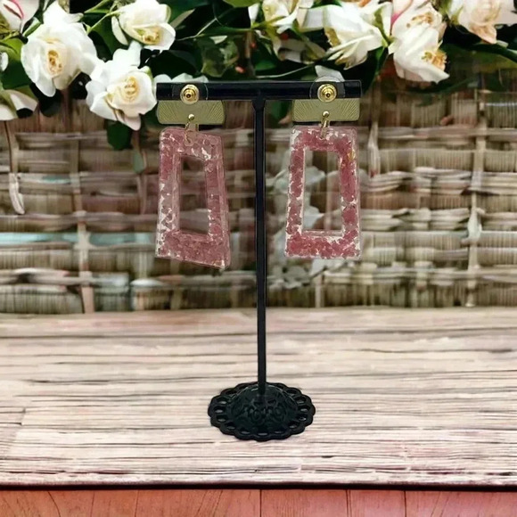 Pink Chic Glitter Girl Fancy Handcrafted Dangle Statement Earrings Resin - Picture 3 of 4